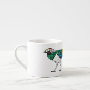 Lady amherst's pheasant bird cartoon illustration espresso cup