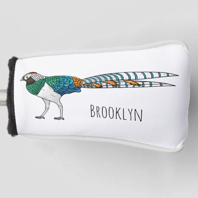 Lady amherst's pheasant bird cartoon illustration  golf head cover (Front)