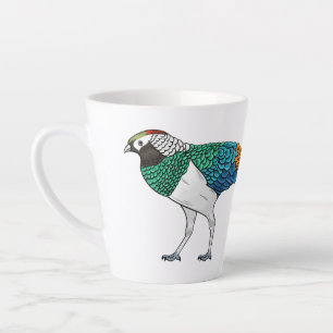 Lady amherst's pheasant bird cartoon illustration latte mug