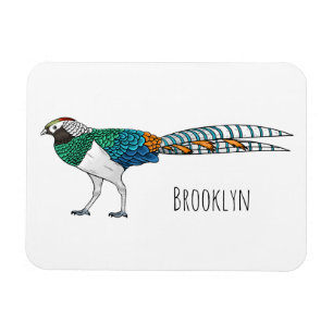 Lady amherst's pheasant bird cartoon illustration magnet
