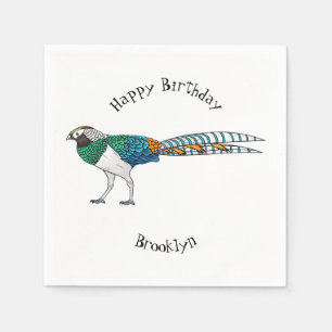 Lady amherst's pheasant bird cartoon illustration napkin