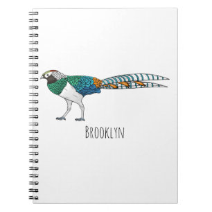 Lady amherst's pheasant bird cartoon illustration notebook