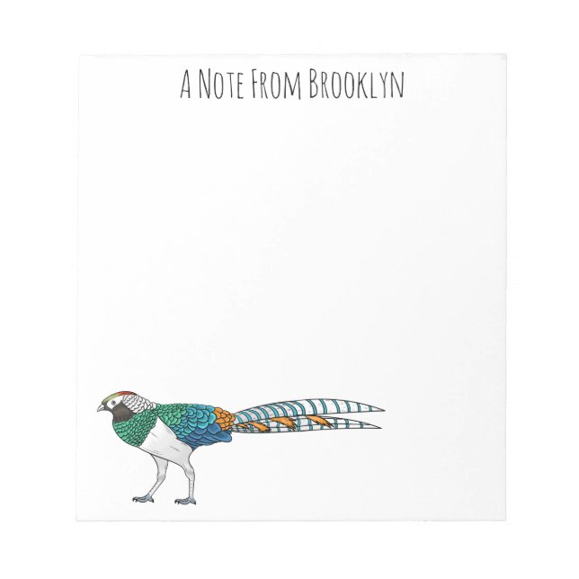 Lady amherst's pheasant bird cartoon illustration notepad (Front)