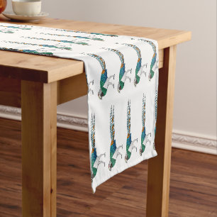 Lady amherst's pheasant bird cartoon illustration short table runner