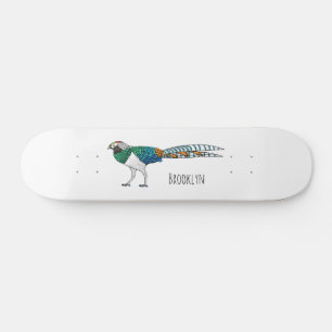 Lady amherst's pheasant bird cartoon illustration  skateboard
