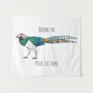 Lady amherst's pheasant bird cartoon illustration tapestry