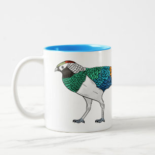 Lady amherst's pheasant bird cartoon illustration  Two-Tone coffee mug
