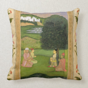 Lady and attendant listening to music at sunset, f cushion