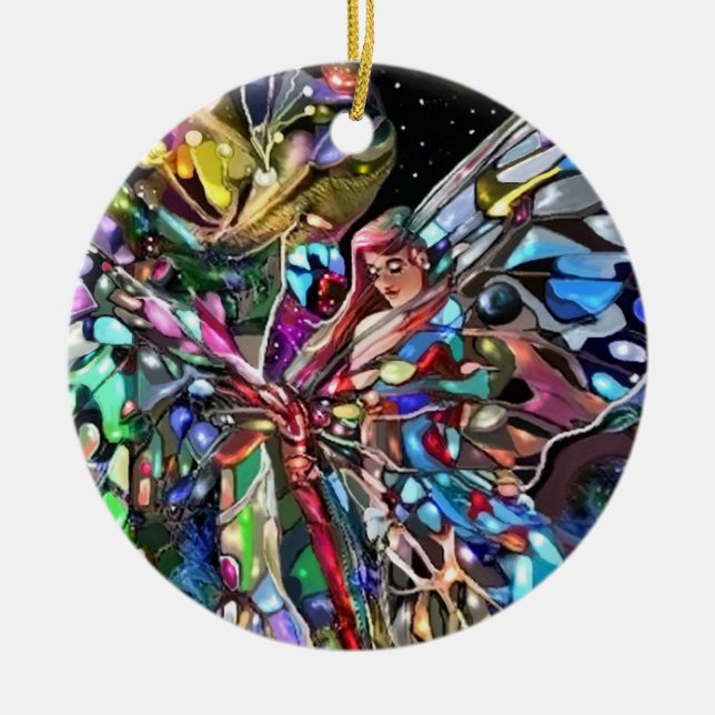 Lady and Butterfly! Ceramic Tree Decoration (Front)