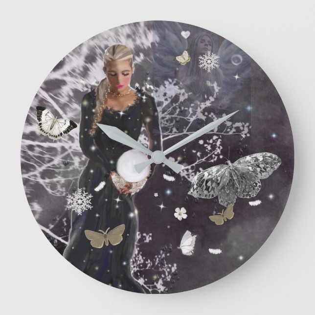 Lady and Crystal Ball  Round Clock (Front)