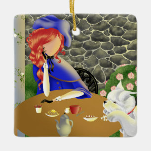 Lady and Dog at Sunset Ceramic Ornament