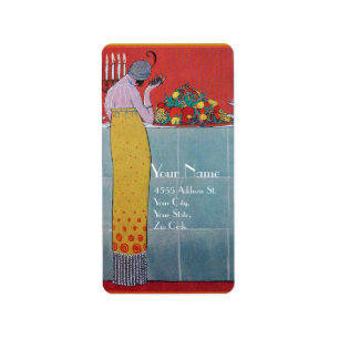LADY AND FRUITS TABLE SET ART DECO WEDDING PLANNER LABEL