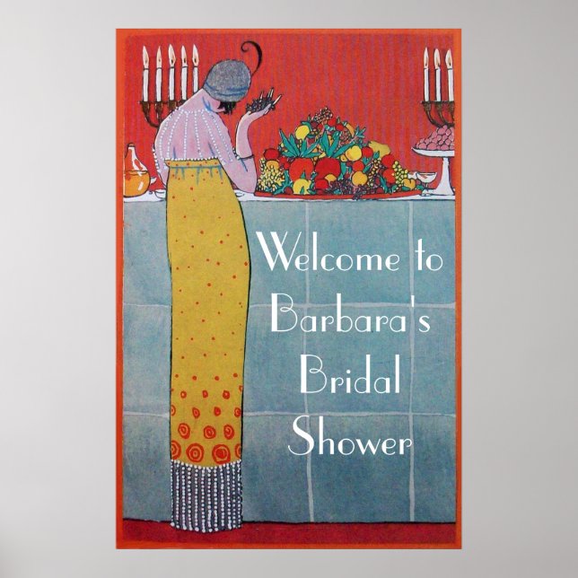 LADY AND FRUITS TABLE SET ART DECO WEDDING SHOWER POSTER (Front)