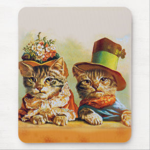 Lady and Gentleman, Cats, Unknown artist Mouse Pad
