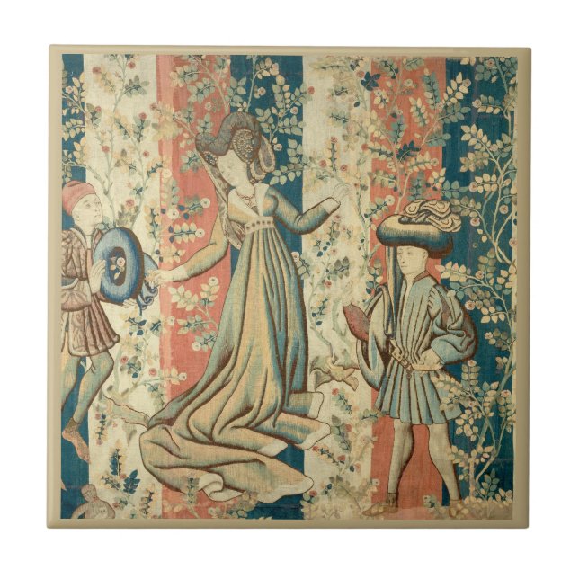 Lady and Gentlemen Mediaeval Middle Ages  Ceramic Tile (Front)