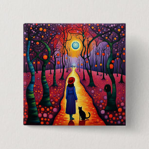 Lady and her cat in Plum Grove 15 Cm Square Badge