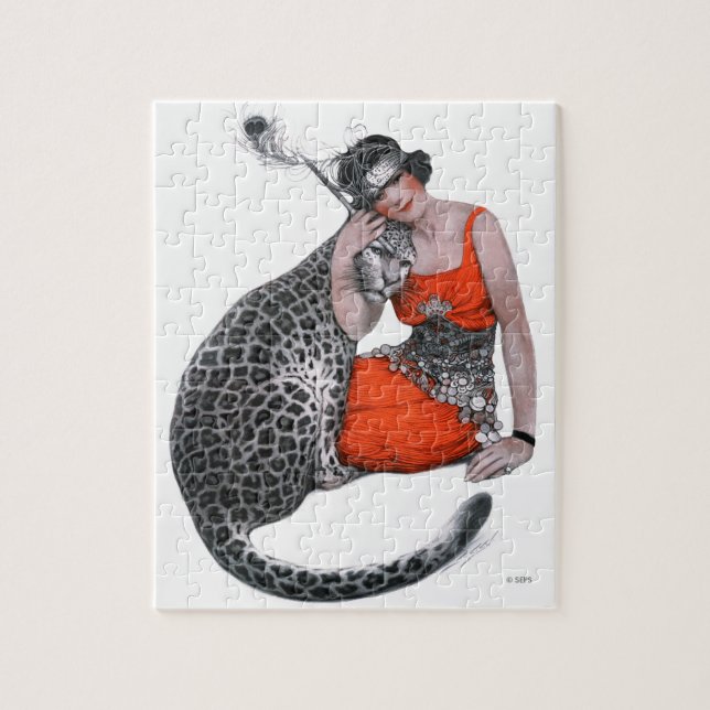 Lady and Leopard Jigsaw Puzzle (Vertical)