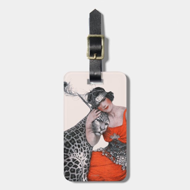 Lady and Leopard Luggage Tag (Front Vertical)