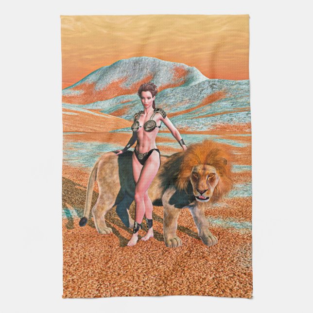 Lady and Lion Tea Towel (Vertical)
