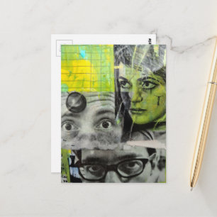 Lady and Men's Eyes Mixed Media Collage Postcard