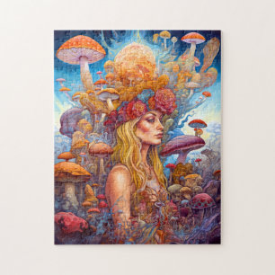 Lady And Mushrooms Surreal Fantasy Art Jigsaw Puzzle