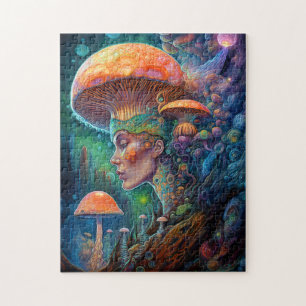 Lady And Mushrooms Surreal Fantasy Art Jigsaw Puzzle