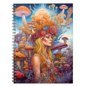 Lady And Mushrooms Surreal Fantasy Art Notebook