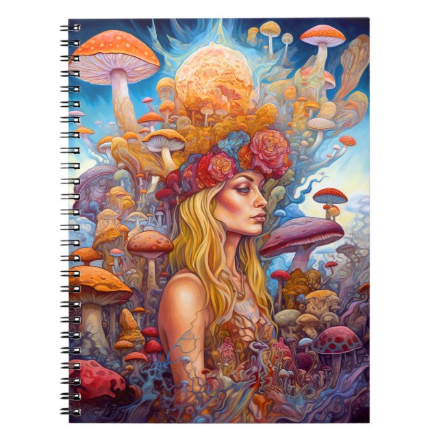 Lady And Mushrooms Surreal Fantasy Art Notebook (Front)