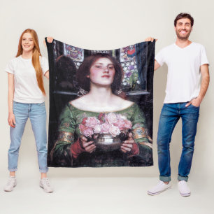 Lady and Roses, John William Waterhouse Fleece Blanket