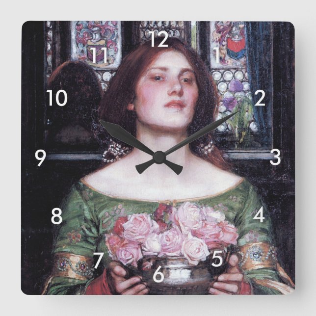 Lady and Roses, John William Waterhouse Square Wall Clock (Front)