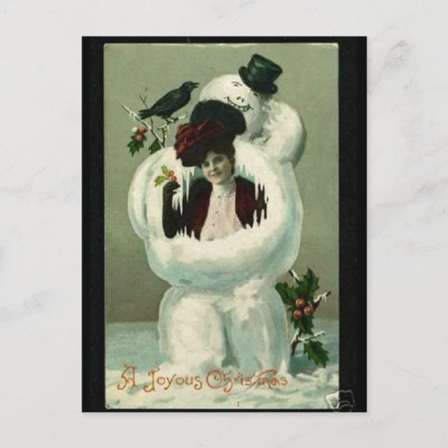 Lady and Snowman Holiday Postcard (Front)