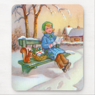 Lady and squirrel mouse pad