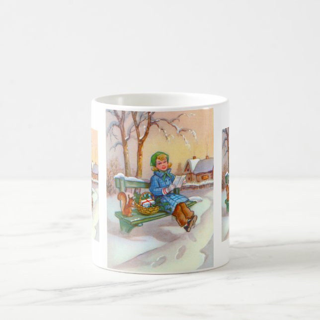 Lady and squirrel vintage coffee mug (Center)