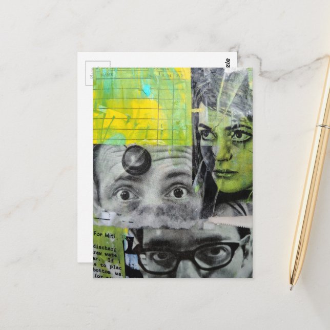 Lady and the Doctors Mixed Media Collage Postcard (Front/Back In Situ)