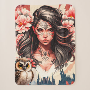 Lady and the Owl Sherpa Blanket