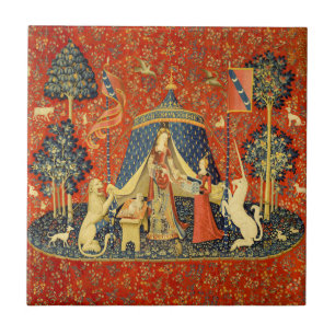 Lady and The Unicorn Mediaeval Tapestry: French Ar Ceramic Tile