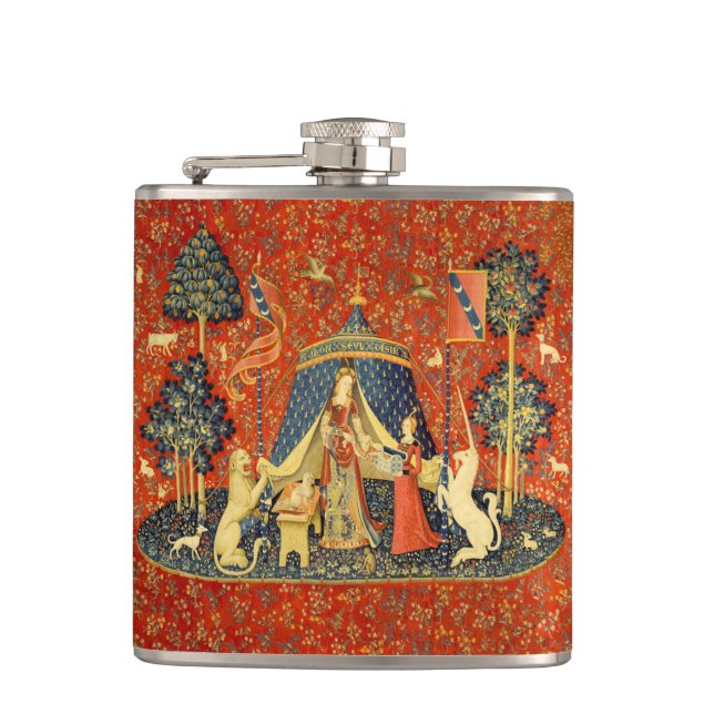 Lady and The Unicorn Mediaeval Tapestry: French Ar Hip Flask (Front)