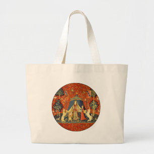Lady and The Unicorn Mediaeval Tapestry: French Ar Large Tote Bag