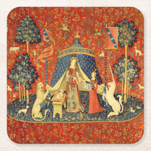 Lady and The Unicorn Mediaeval Tapestry: French Ar Square Paper Coaster