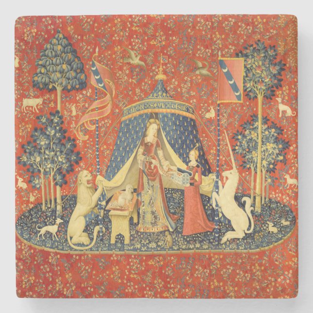 Lady and The Unicorn Mediaeval Tapestry: French Ar Stone Coaster (Front)