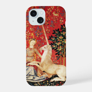 LADY AND UNICORN Fantasy Animals Green Red Floral iPhone 15 Case