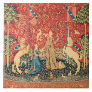 LADY AND UNICORN Fantasy Flowers,Animals Ceramic Tile