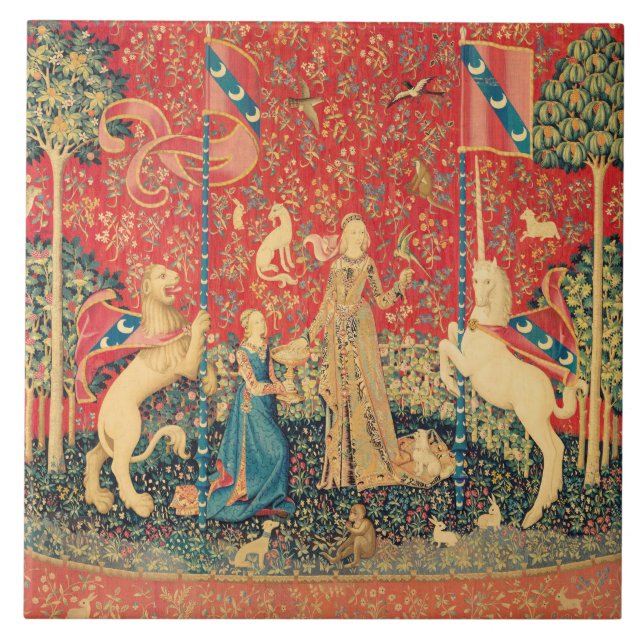 LADY AND UNICORN Fantasy Flowers,Animals Ceramic Tile (Front)