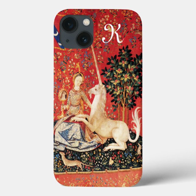 LADY AND UNICORN Fantasy Flowers,Animals Monogram Case-Mate iPhone Case (Back)
