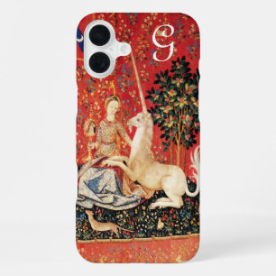 LADY AND UNICORN Fantasy Flowers,Animals Monogram iPhone Case