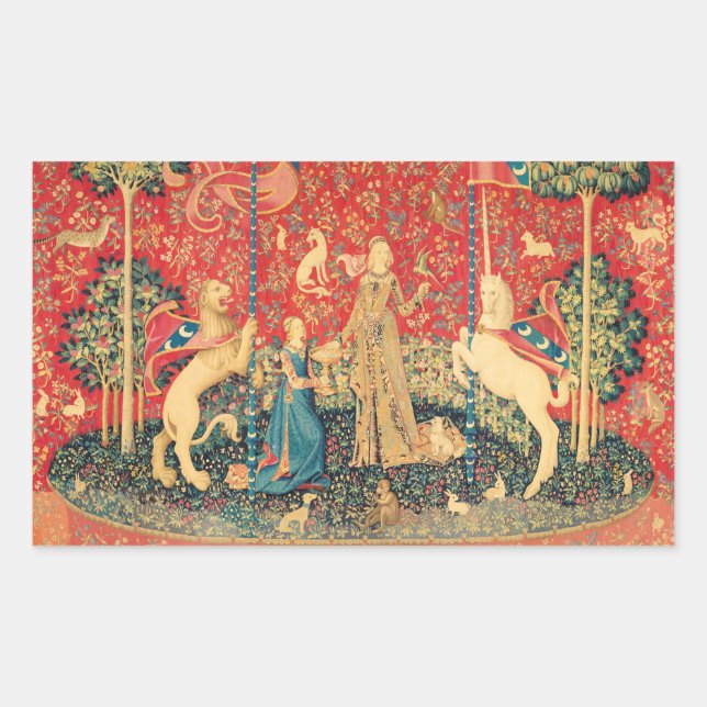 LADY AND UNICORN Fantasy Flowers,Animals Rectangular Sticker (Front)