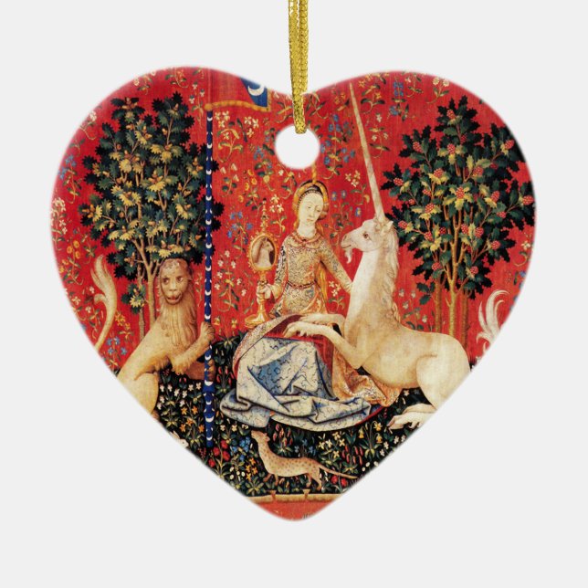 LADY AND UNICORN Lion,Fantasy Flowers,Animals Ceramic Ornament (Front)