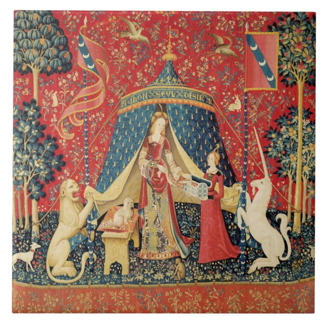 LADY AND UNICORN Lion,Fantasy Flowers,Animals Ceramic Tile (Front)