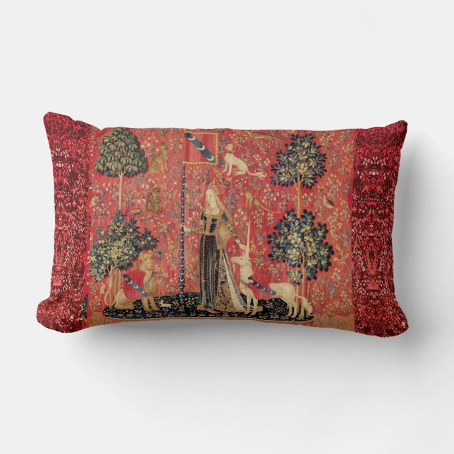 LADY AND UNICORN Lion,Fantasy Flowers,Animals Lumbar Cushion (Front)