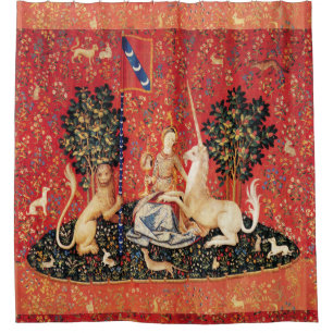 LADY AND UNICORN Lion,Fantasy Flowers,Animals Shower Curtain